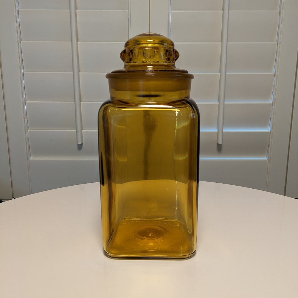 Vintage L.E. Smith Square Amber/Yellow Glass Canister